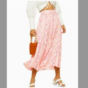 Topshop Pink Snakeskin Pleated Midi Skirt Size 4